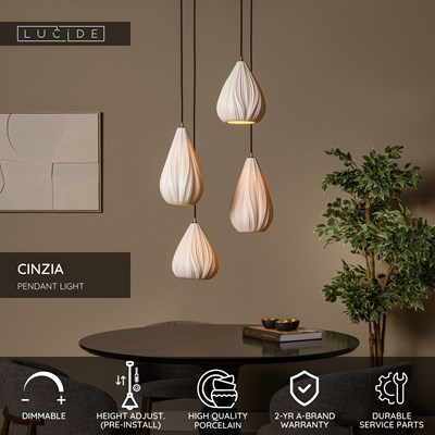 Lucide CINZIA - Pendant light - Ø 55,5 cm - 4xE27 - White